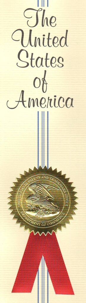 The gold seal stamped by the USPTO on issued patents.